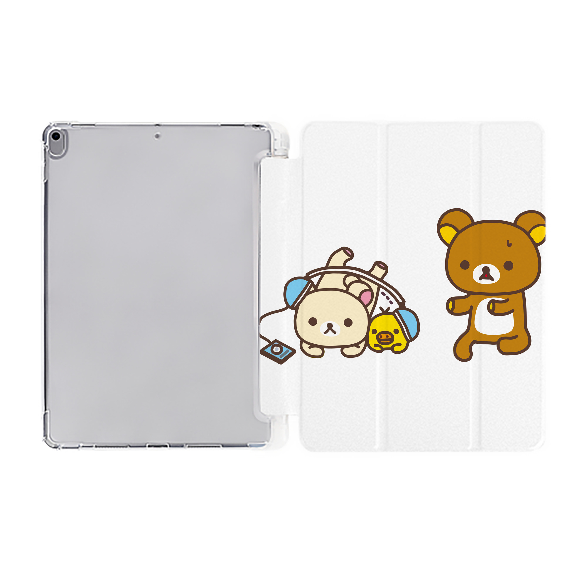 （画像用） リラックマ リラックマ キイロイトリ Rilakkuma Korilakkuma Kiiroitori IPad ケース ペン収納付き 三つ折りスタンド PUレザー×シリコン 対応機種9.5/10.5/10.9インチ